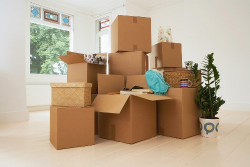 Manorhouse removal van loaded with packed boxes for relocation